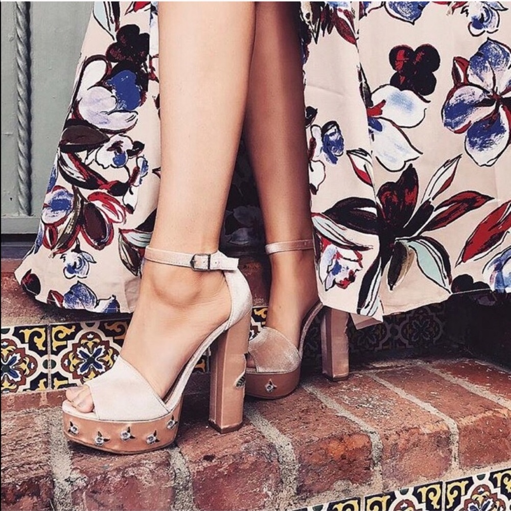 Chinese Laundry Floral Embroidered Satin Platforms